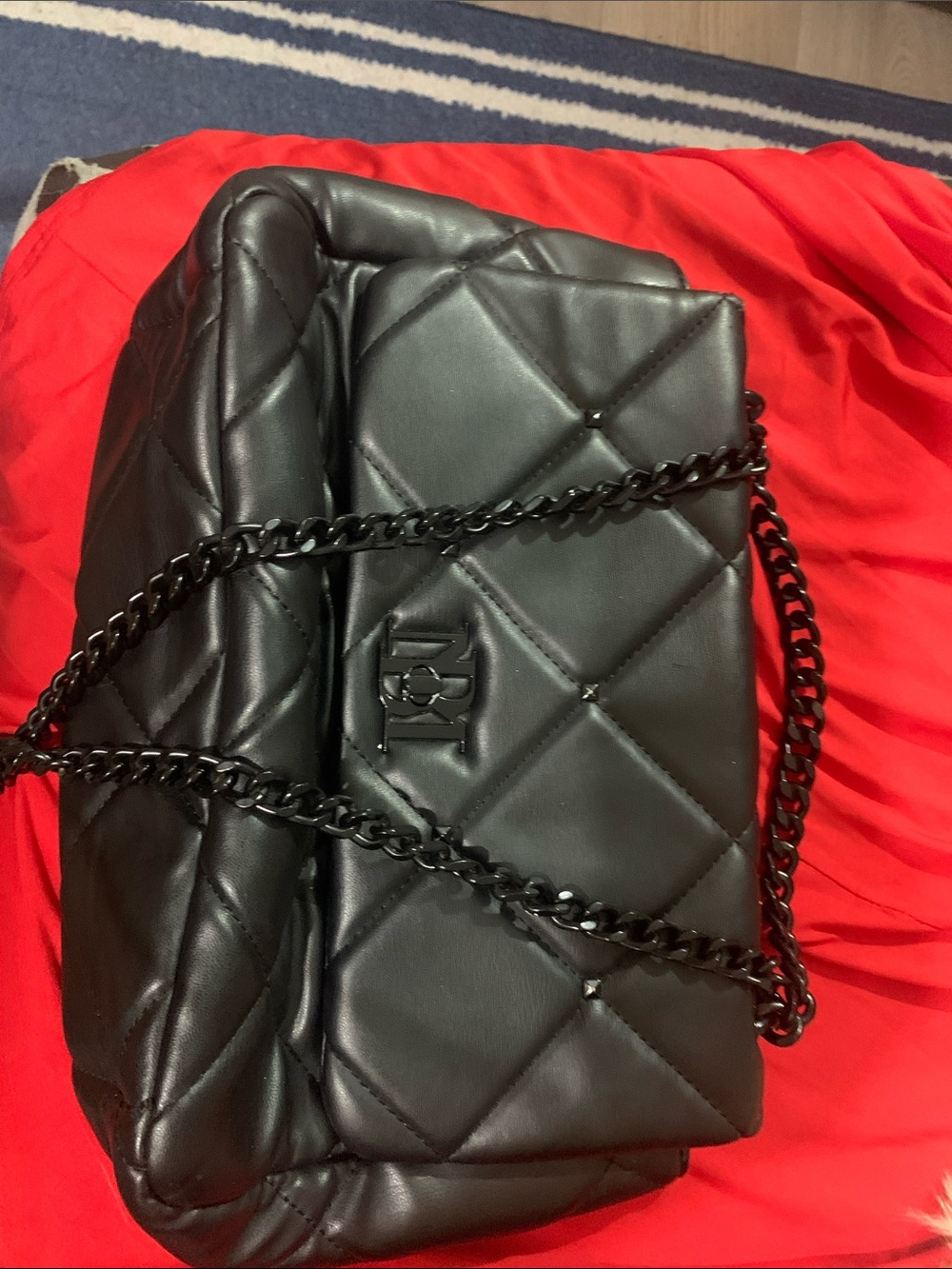 Badgley Mischka Black Quilted Shoulder Bag with Chain Strap